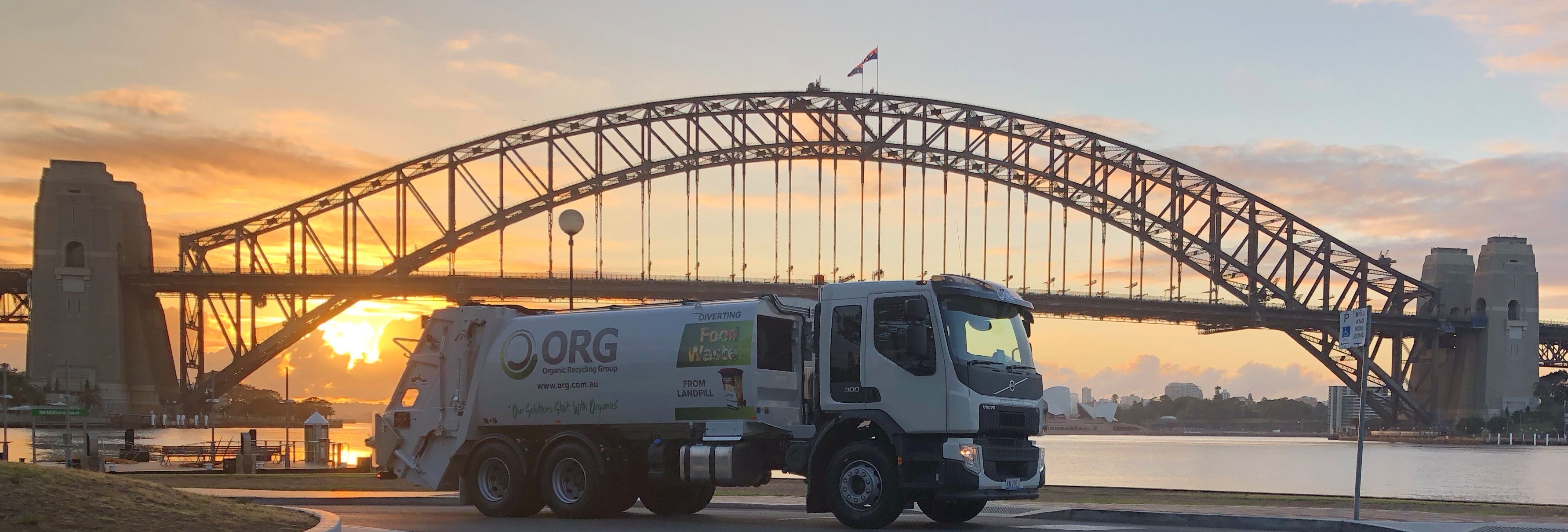 ORG truck in front of the Sydney Harbour Bridge